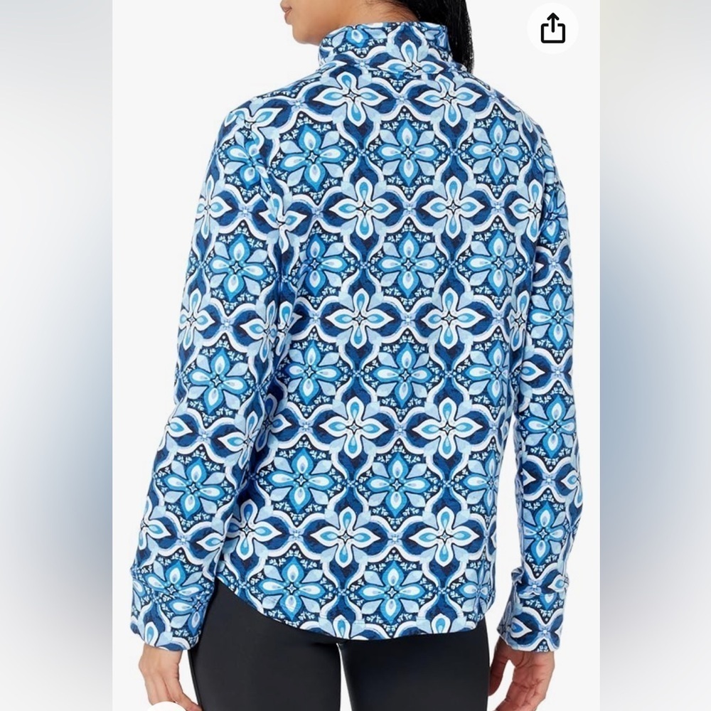 NWOT Vera Bradley 1/4 zip Sweatshirt Sweater Top RAINDROP MEDALLION Blue - Picture 2 of 11